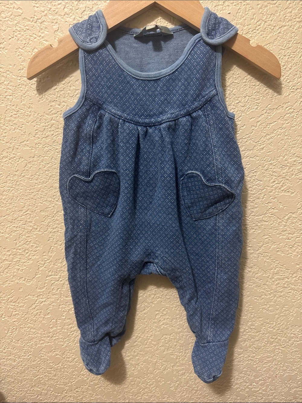 Kanz Blue Denim-Style Heart Pocket Baby One-Piece